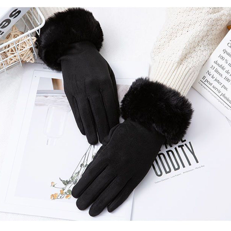 Thermal Touch Screen Fleece-lined Thick Suede Gloves