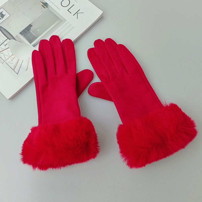 Thermal Touch Screen Fleece-lined Thick Suede Gloves